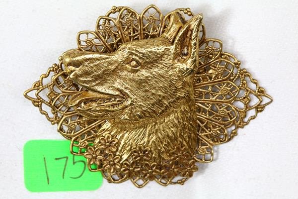 3pc Vintage Art Jewelry Pins, Watch Face, Buttons, Dog (1 of 4)