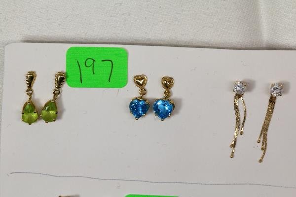 3 Pairs 14k Gold & Gemstone Earrings, Peridot, Blue (1 of 1)
