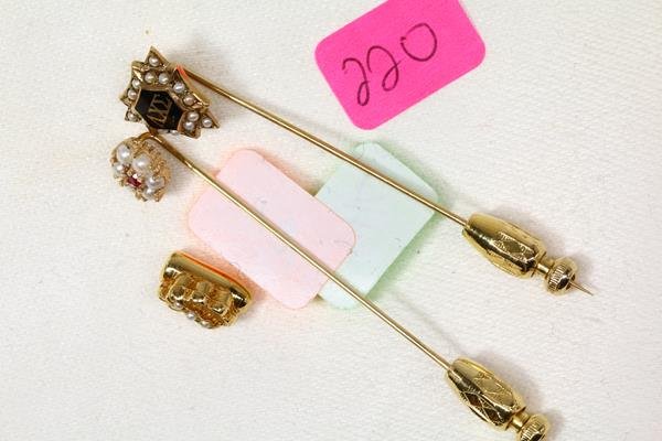 2 14k Yellow Gold Stick Pins Seed Pearls Lambda Chi (1 of 1)