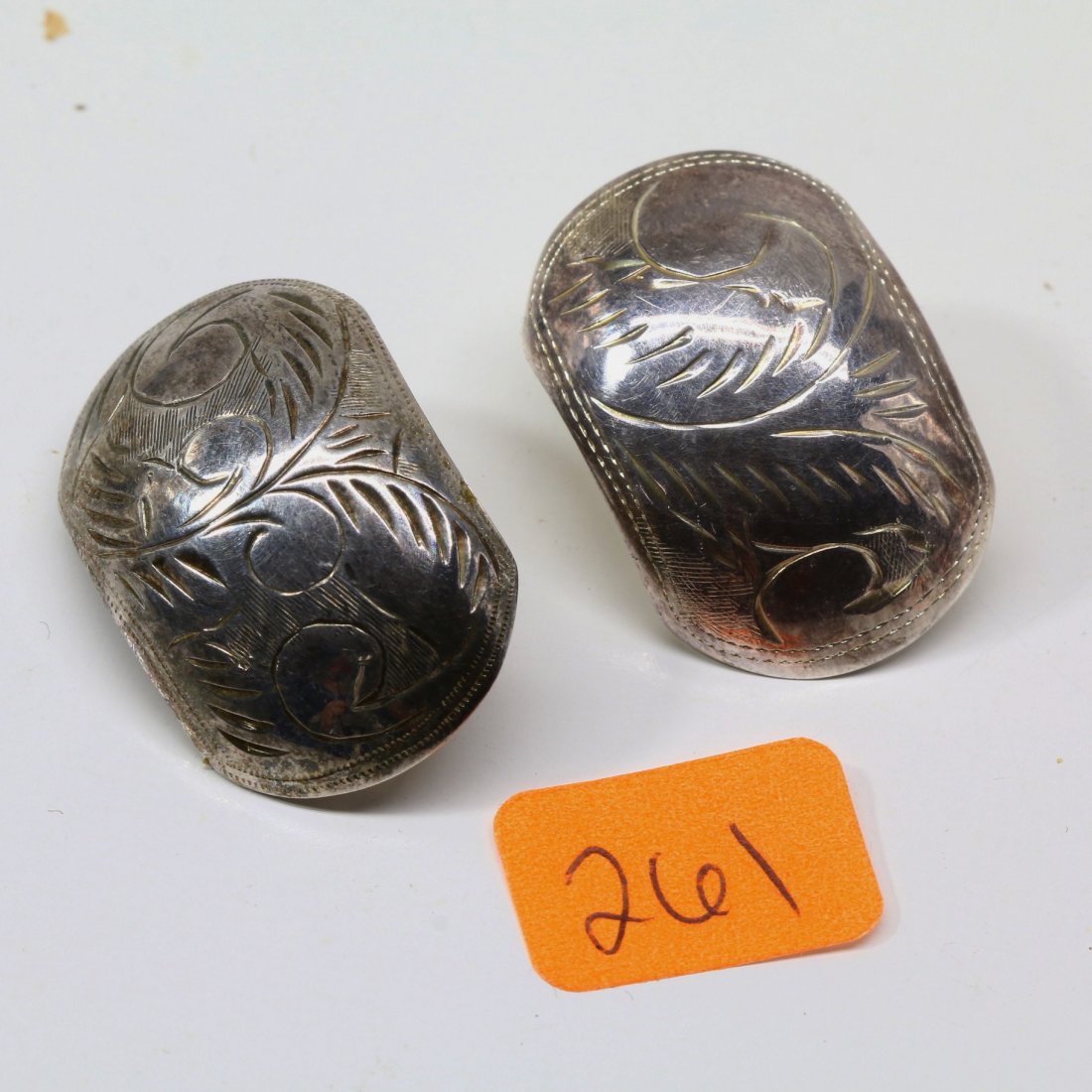 Pair Sterling Silver Earrings Etched Feather Design (1 of 1)