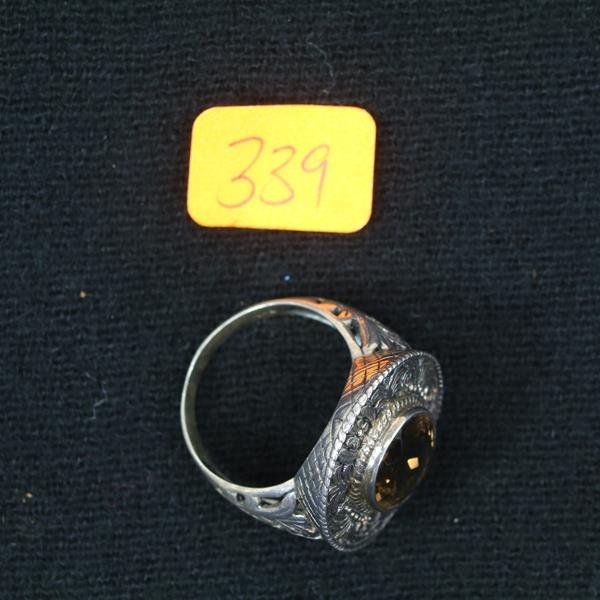 Samuel Benham Sterling Silver Ring with Smoky Quartz: Marked 925 BJC, approx size 8 ï¾½