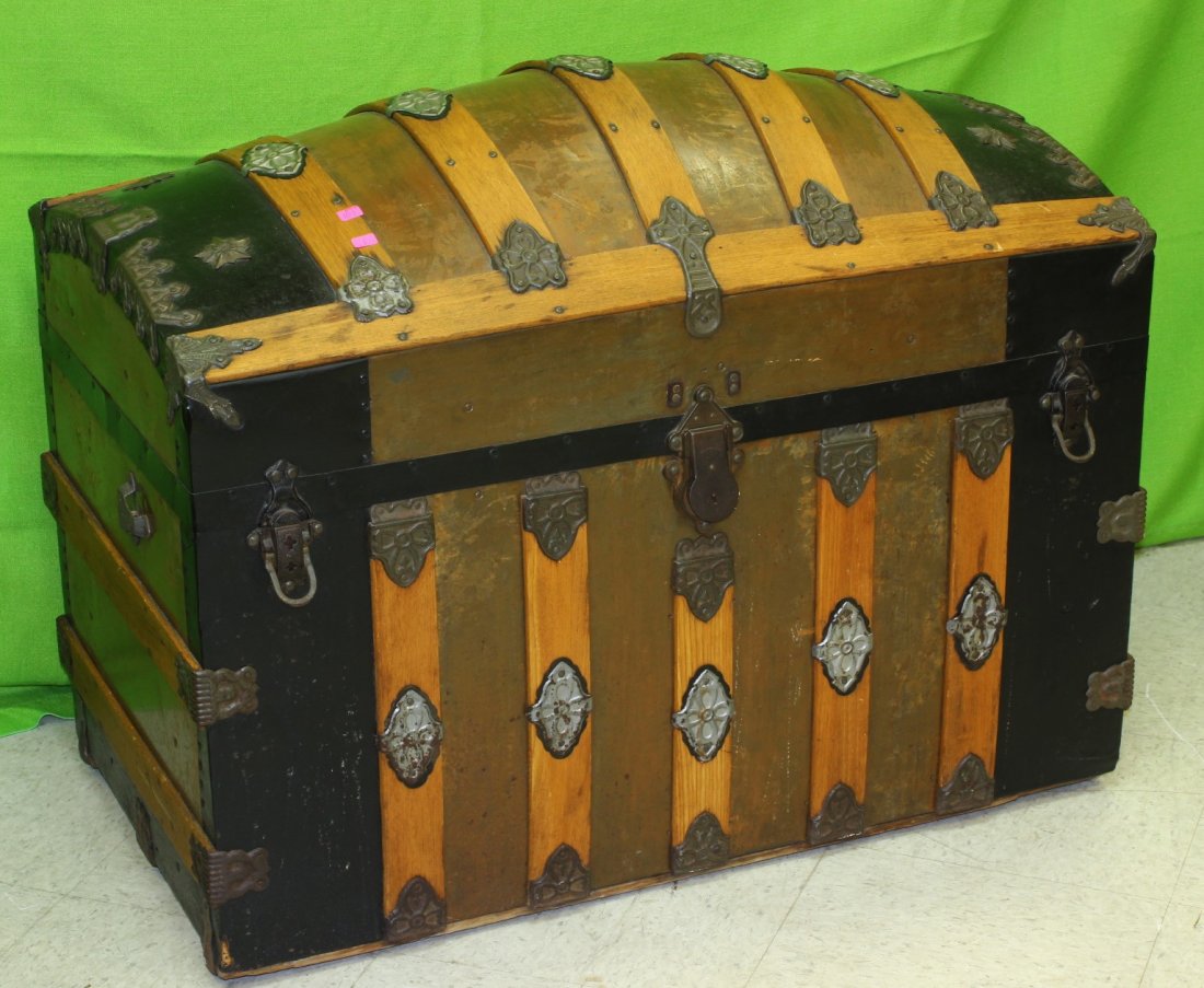 Dome Top Steamer Trunk Inset w/ Fitted Boxes & Tray (1 of 2)