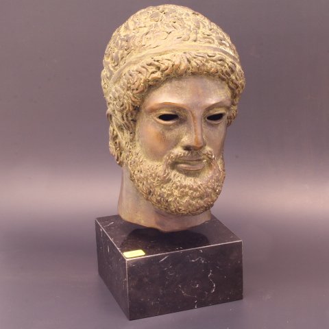 Bronze Roman Head Sculpture Statue Marble Base (1 of 2)