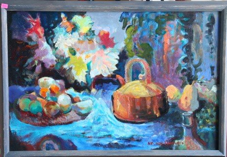 Nelson Sandgren Oil on Canvas “Still Life with Copper: 17.5”h x 26.5”h, signed lower right