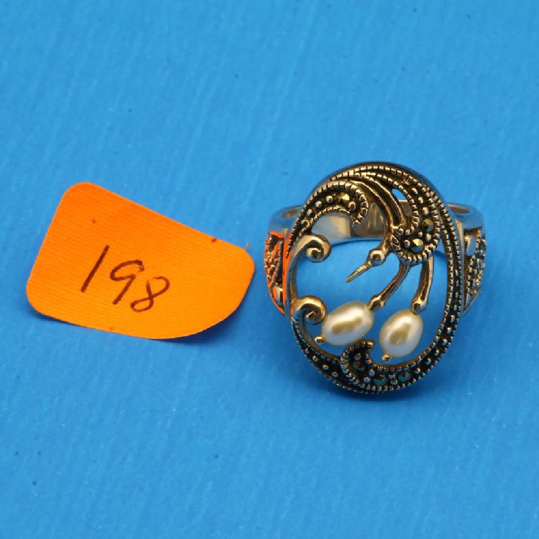 Sterling Silver Marcasite Pearl Ladies Ring (1 of 1)