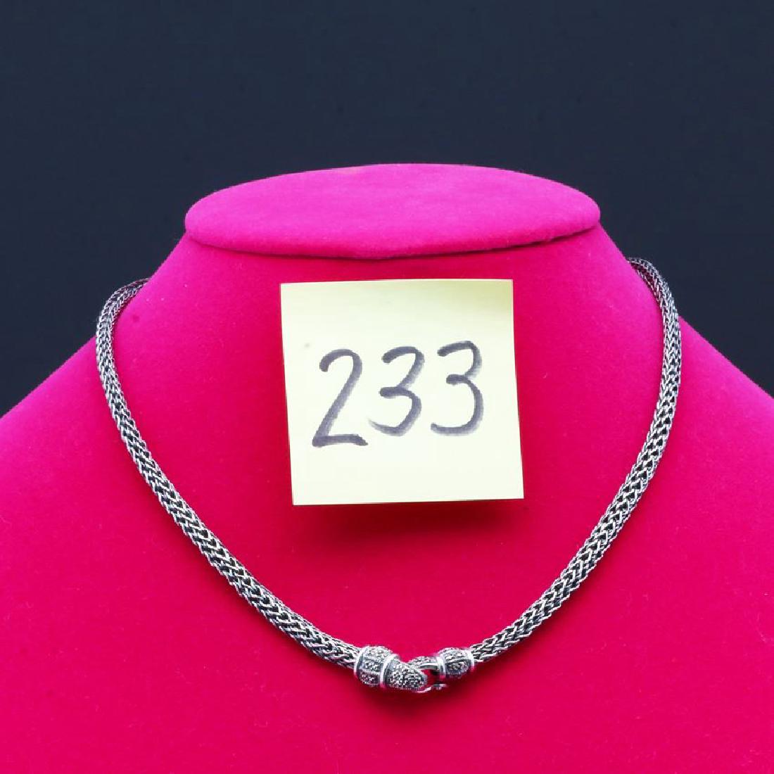 Sterling Silver Marcasite Antiqued Silver Rope Necklace: Tested 925, unmarked 17" long