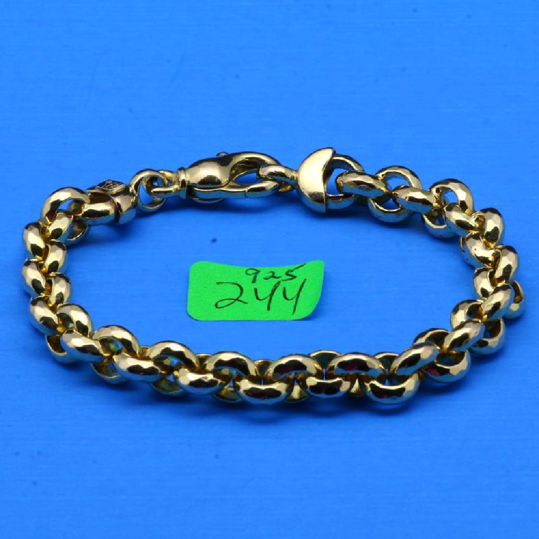 Sterling Silver Vermeil Ladies Faceted Rolo Chain: 1.2oz, 7 14" long, marked 925 Italy