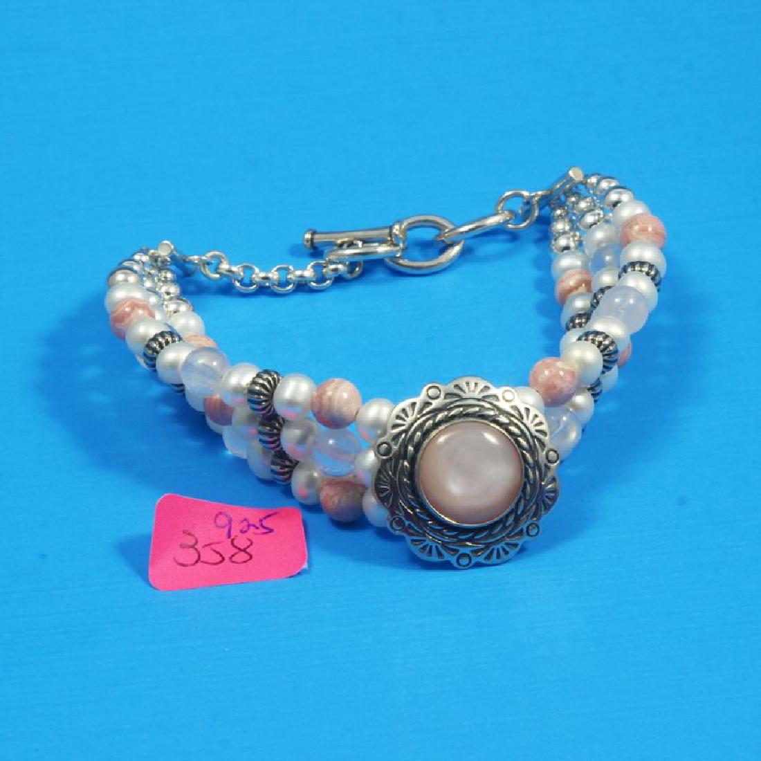 Sterling Silver Pink Gemstone Pearl Bracelet (1 of 1)