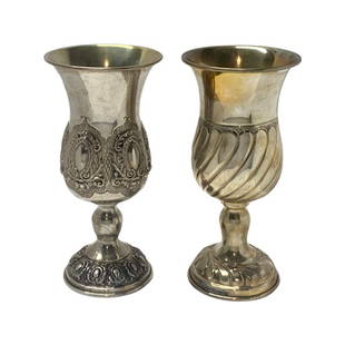 2 Sterling Silver Judaica Kiddush Cup.: Lot of two Sterling Silver Judaica Kiddush Cup, weights: 198 gramapproximately 15 cm High .