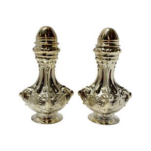 Silver Judaica Salt & Pepper Set.(Hazorfim): Silver Judaica Salt & Pepper Set, Hazorfim marked on the bottom, Total weight 145 gram height 11 cm .