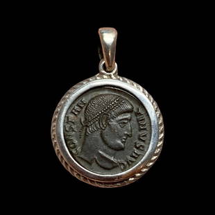 Ancient Roman coins Constantine I pendant.: Ancient Roman coins Constantine I the Great,310-337AD set in silver Found in Jerusalem .approximately 2.2 centimeter