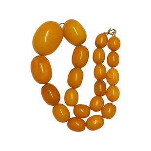 Antique Natural Yolk Baltic Amber: Antique Natural Butterscotch Egg Yolk Baltic Amber Necklace 51g Size Beads from 11 x 16 mm to24 x32 mm