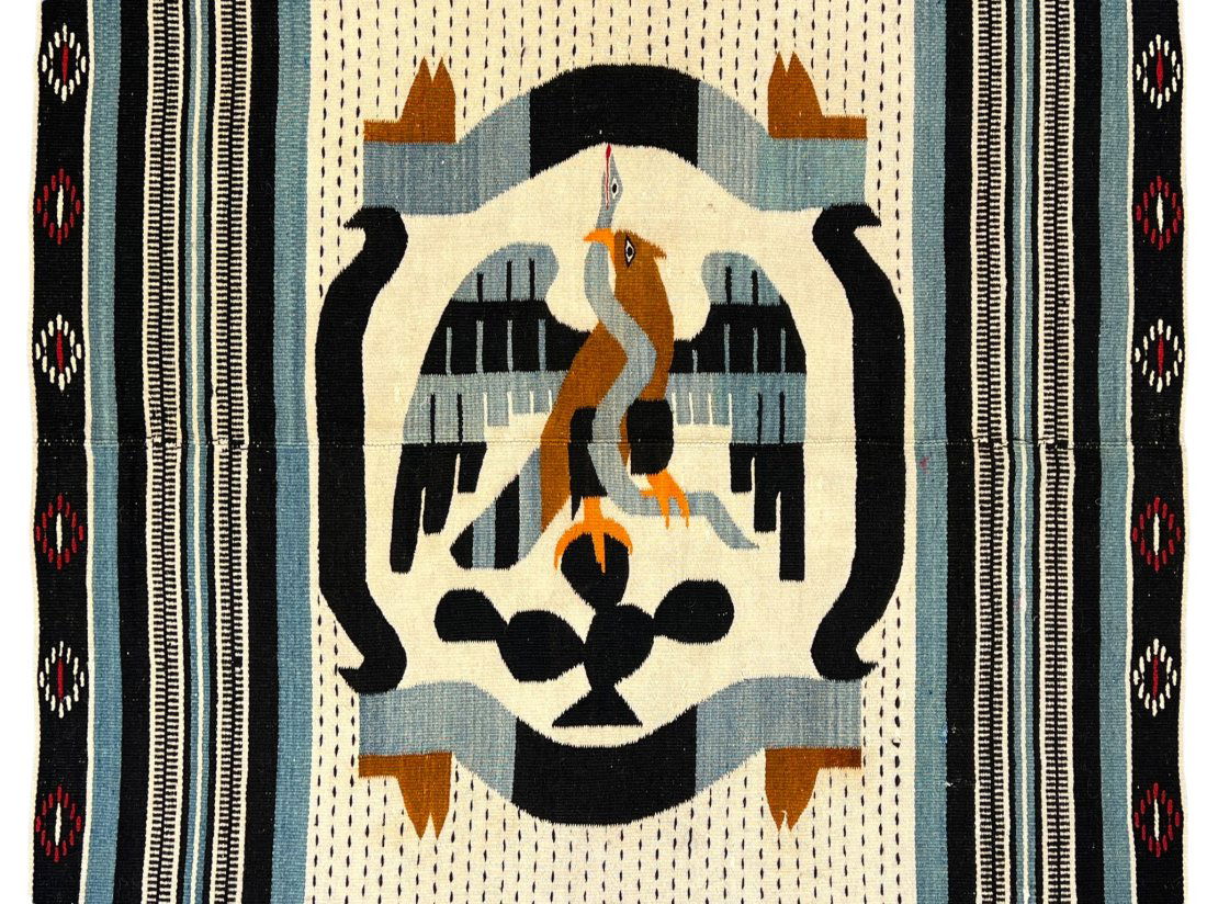 Antique Mexican Blanket  with Eagle and Snake Flags (1 of 2)