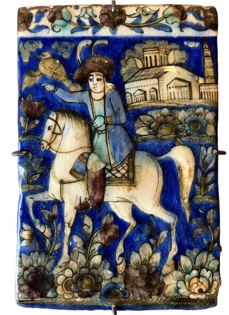 Islamic Ottoman Qajar Tile: Prince on Horseback image 2nd half 19th century (1 of 5)