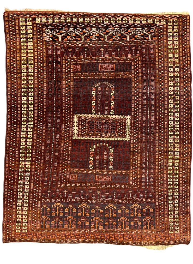 Antique Turkmen Saryk Enssi Rug Circa 1890: Antique Turkmen Saryk Enssi Rug, Circa 1890. Wool on a wool foundation. Size: 160 cms x 120 cms (63ins x 47ins ). Please note: this Lot can be viewed in person at The Oriental Rug Gallery Ltd 82 Wey H
