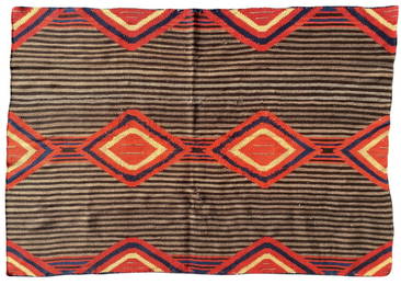 Antique And Rare Navajo Chief Blanket With Two Rare Centrally Medallions Midd 19th Century