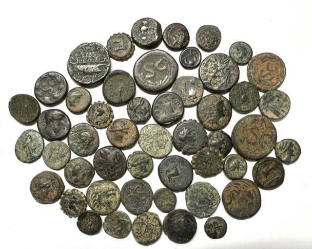 Lot Of Fifty Ancient Greek Bronze Coins.