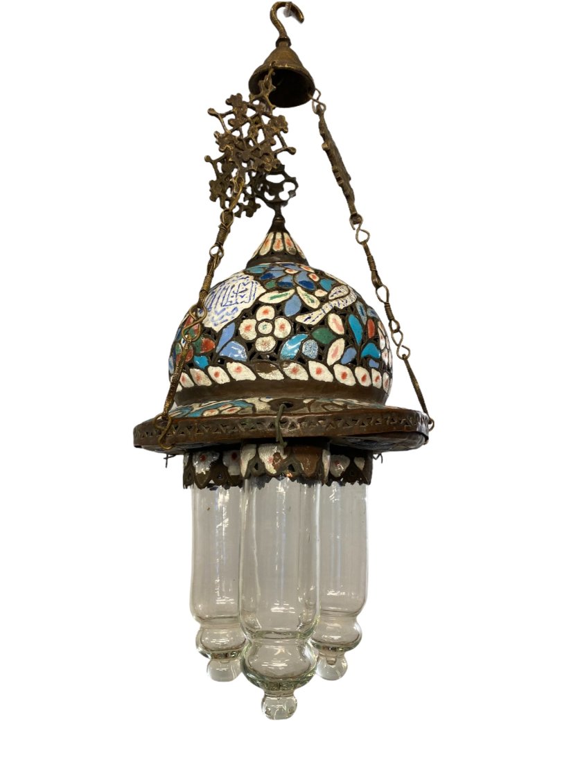 Antique Islamic Syrian Enamel Lamp Crafted by Saraf Family Late 19th Century (1 of 5)