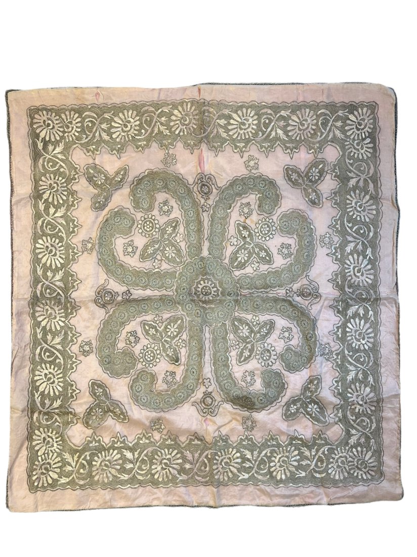 Islamic Ottoman Gold Thread Embroidery On Silk: Islamic Ottoman Gold Thread Embroidery On Silk Size: 88cms x 94cms (37ins x 34ins). Please note: this Lot can be viewed in person at The Oriental Rug Gallery Ltd 82 Wey Hill, Haslemere, Surrey GU27 1H