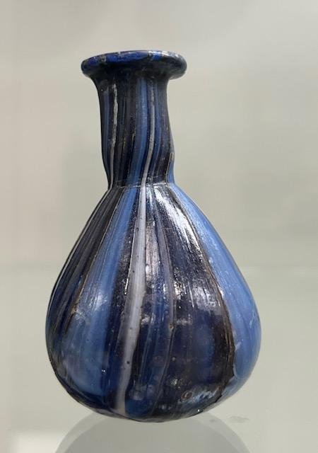Rare Ancient Roman Color Band Blue Glass Flask. (1 of 6)