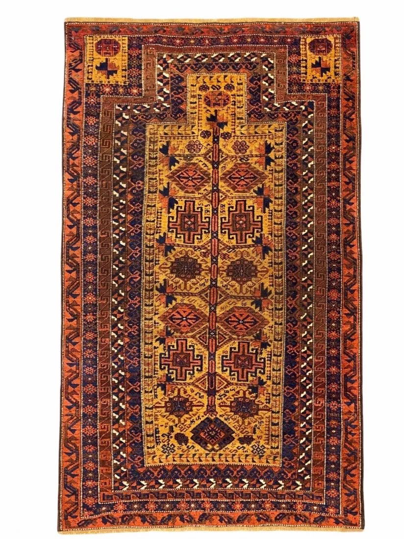 Antique Baluch Golden Yellow Wool And Camel Hair Prayer Rug Last Quarter 19th Century (1 of 5)