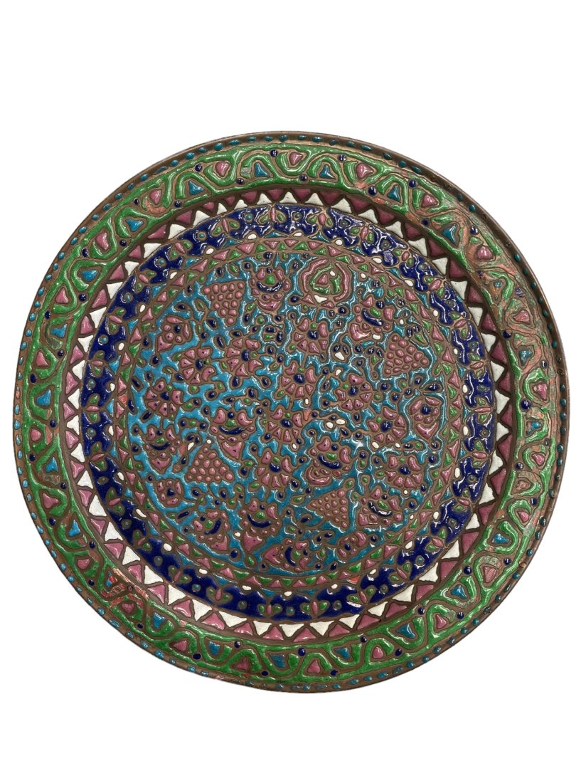 Antique Decorative Damascene Syrian Enamel Plate Late 19th Century (1 of 2)