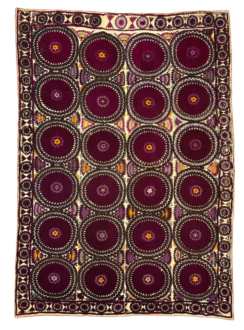 Antique Large Silk Suzani Textile On Cotton Foundation Late 19th Century (1 of 6)