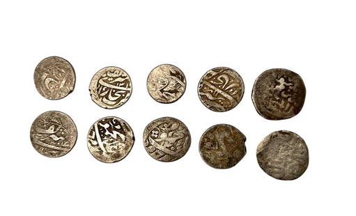 Lot of 10 Islamic Solid Silver Mughal Empire Coin.: Lot of 10 Islamic Solid Silver Mughal Empire Coin.