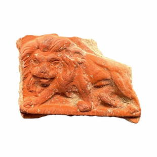 Ancient Roman Clay Fragment.: Ancient Roman Clay Fragment with Lion Circa 100 AD - 300 AD. Size :6.5 cm x 5 cm Ex private NY collector