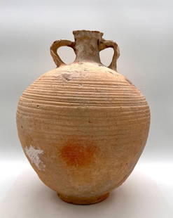 Large Holy land Roman Twin Handled Pottery Jar: Roman Twin Handled Pottery Jar, c.1st BC- 3rd century AD, A large pottery jar with two handles , Intact Size : 26 cm x 23 cm Ex private NY collection