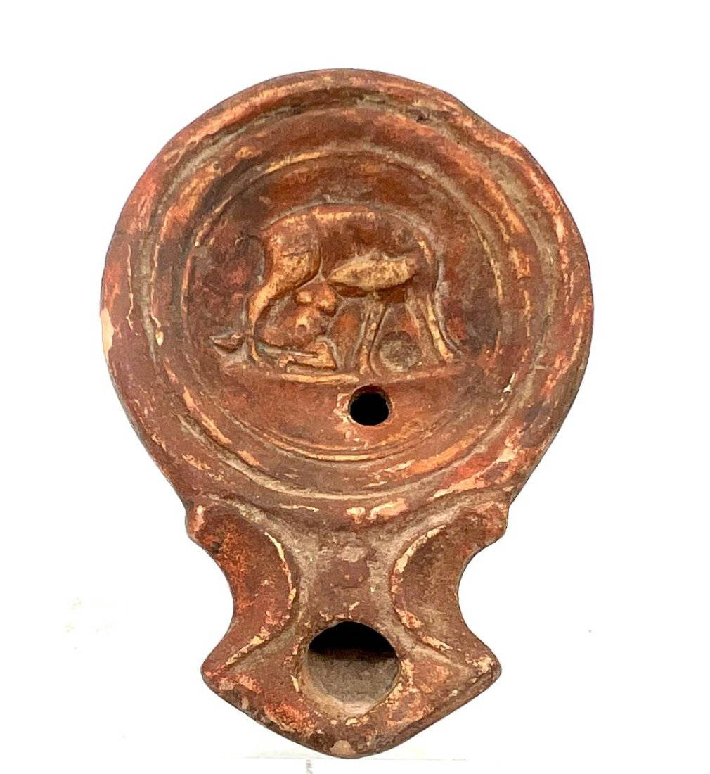 Ancient Roman Clay Oil Lamp (romulus & Remus) Auction