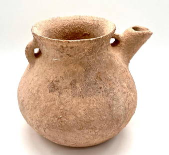 Ancient Bronze Age Large Holy Land Jug.: Ancient Bronze Age Holy Land Jar, Dating to the Early Bronze Age, ca. 3000 BC , ledge handle" for obvious reasons. Size : 13.5 cm x16 cm Provenance: Private NYC Collection