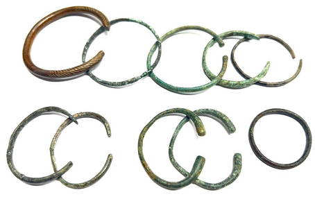 Group of 10 Ancient Roman Bronze Bracelets: 10 Ancient Roman Bronze Bracelets, circa 100AD-400AD Size: 6.5c m - 3.5 cm