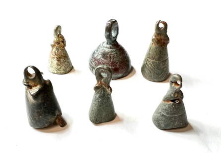 Lot Of 6 Ancient Roman Bronze Bells: Lot Of 6 Ancient Roman Bronze Bells, c.1st - 2nd century AD. size: 3 cm -2 cm approximately , Ex Private Ex NJ private collection