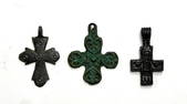 Lot of 3 Ancient Byzantine Bronze Cross Pendants.