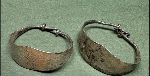 Ancient Viking Silver Pair of Earrings.: Ancient Viking Silver Pair of Earrings, 8th to 11th century AD. Provenance: Private New Jersey Collection. Size: 3.8 cm