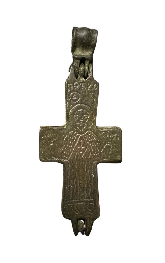 Byzantine Bronze Incised Reliquary Cross Pendant. (1 of 3)