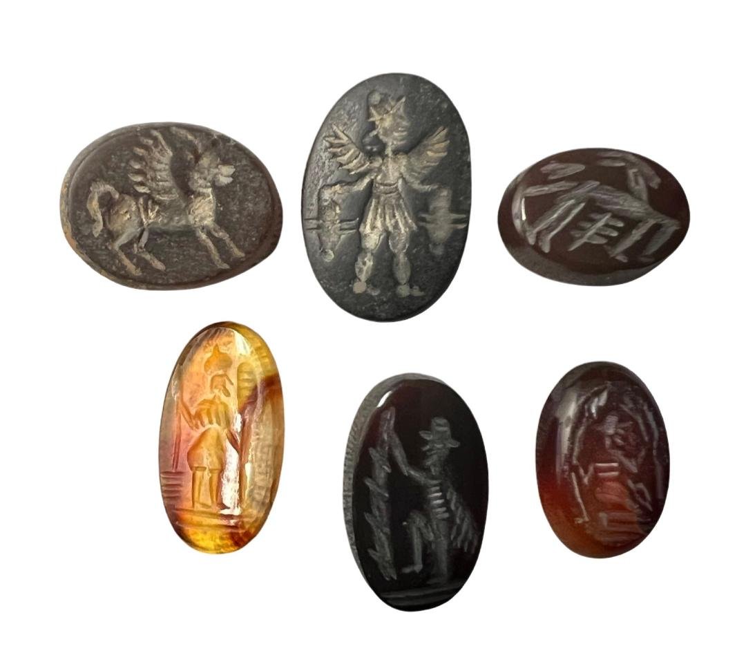 Lot of 6 Roman Style Agate Intaglios ring stone. (1 of 1)