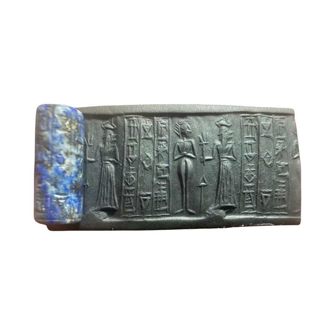 Near Eastern Babylonian lapis lazuli cylinder seal. (1 of 5)