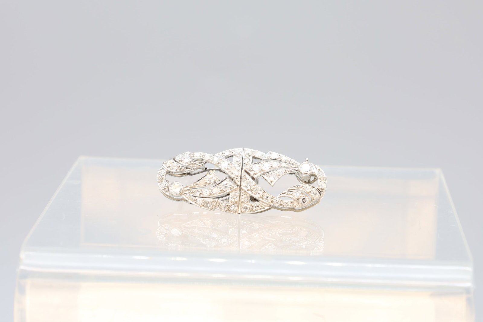 Antique 1920s French Art Deco Platinum And Clear Diamonds Duette Brooch, Fine Jewelry (1 of 4)