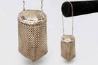 Antique Mandalian, Post Civil War Sterling Mesh Coin Purse With Etched Motifs And Saphire Stone