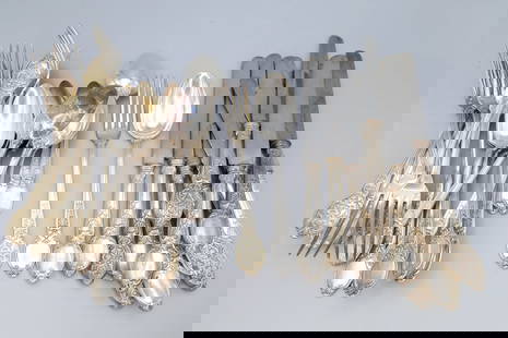 Christofle, Paris Cutlery Silverware, A Group Of 36 Pieces, Forks, Spoons, Knives, Hallmarked: A Large Lot Of Antique Early 20th Century Silver-Plated Flatware. A Total Of 37 Items, Including 12 Knives, 12 Spoons, And 12 Forks By Christofle, In Seashell Pattern, Each Is Marked Christofle A