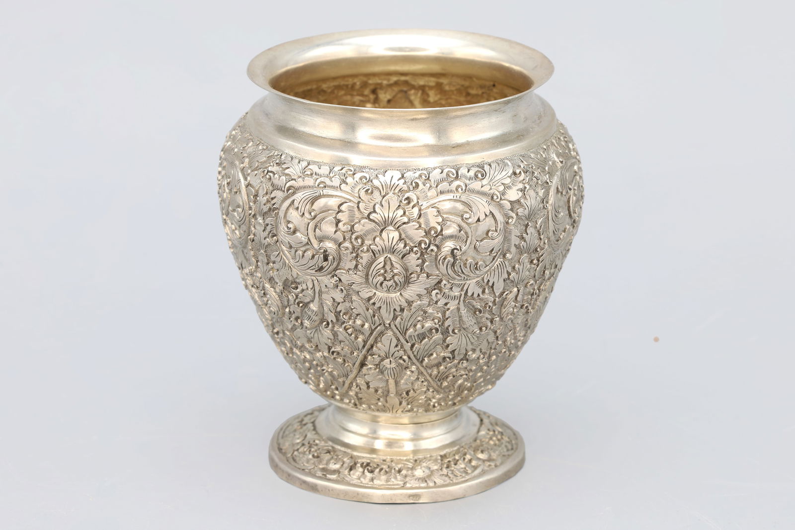 Antique Early 20th C High Grade Silver Embossed Floral Vase, Cyprus Island (1 of 4)