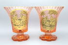 Antique Bohemian Moser Glass, Large Cups Or Centerpieces, Painted Rococo Romantic Scene