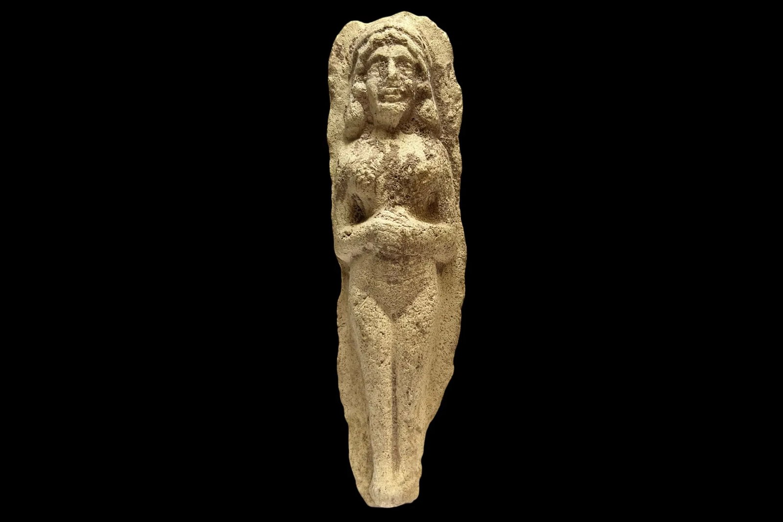 Ancient Sumerian Terracotta Astarte Figure, Near East Goddess Ishtar Idol Plaque, Rare (1 of 2)