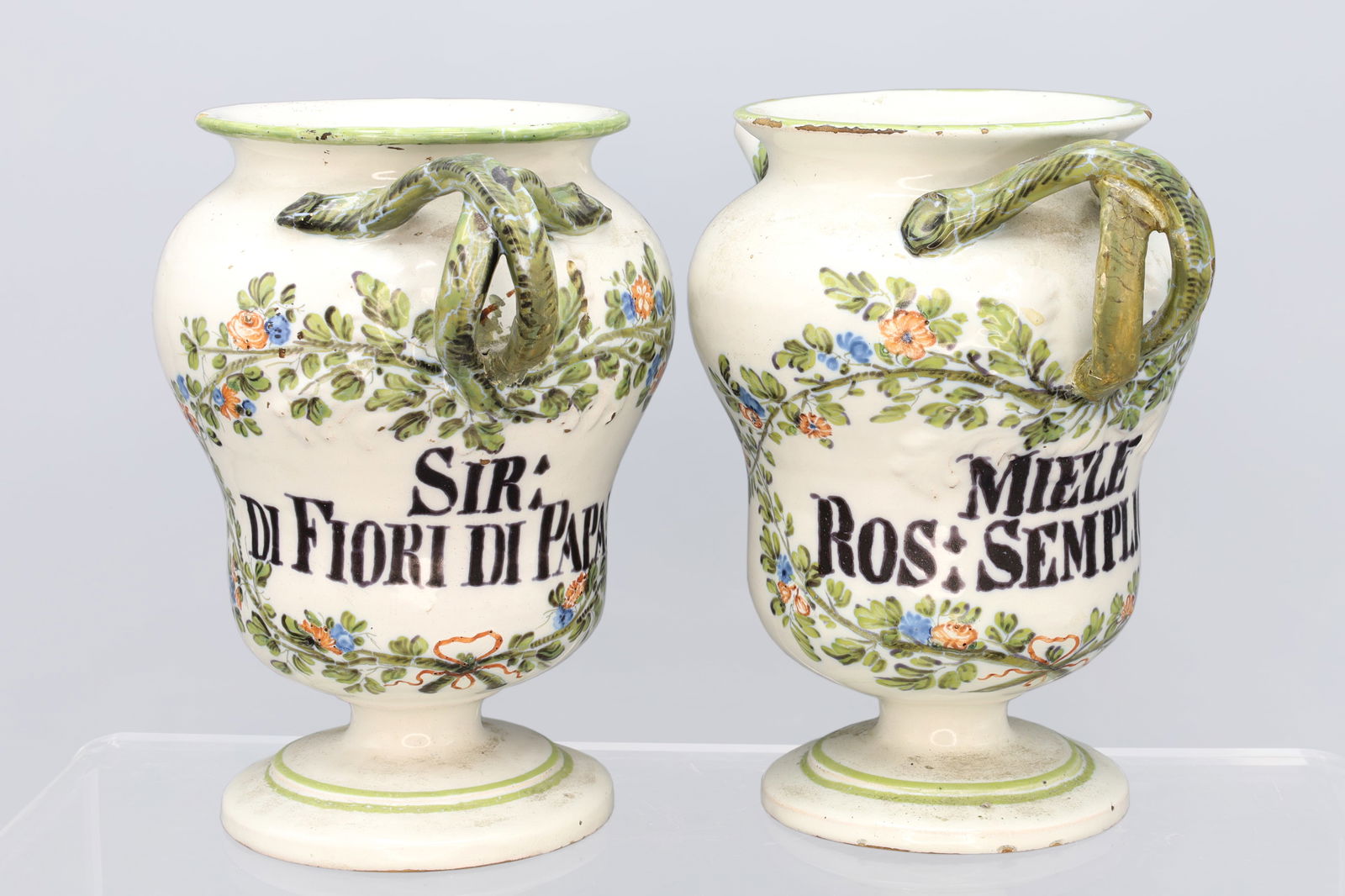 RARE, Antique 18th Century Apothecary Jar, A Pair of Italian Glazed Majolica Jugs, Terracotta (1 of 8)