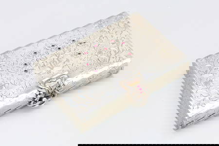 Renzo Cassetti, Antique Early 20th Century, Art Nouveau 800 Silver And Rubies Traveling Make Up Case