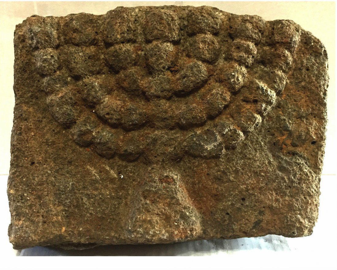 Holy land Judaic carved stone relief with menorah