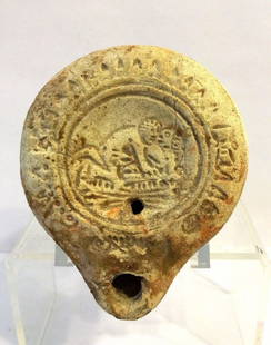 Roman clay oil lamp erotic.: Roman clay oil lamp Erotic , 100 AD - 300 AD , nice decoration and patina, intact . Size : 9cm x 7cmProvenance: Ex New York Private Collector.