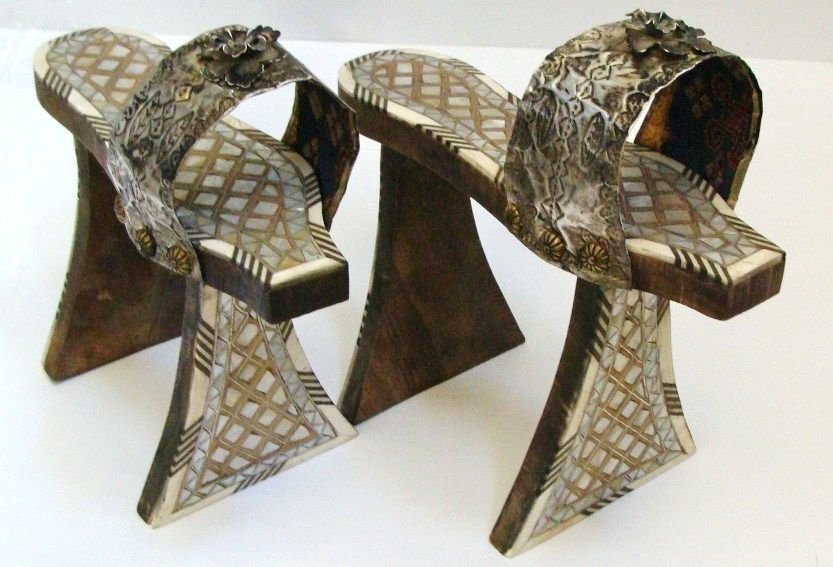 Antique Turkish or Syrian Wooden bath shoe Nalin .: Turkish or Syrian, 18th–19th century.Wooden bath shoe (kabkab, nalin , made of wood with inlaid silver, mother- of- pearl. Size : 23 cm x 16 cm x 10 cm
